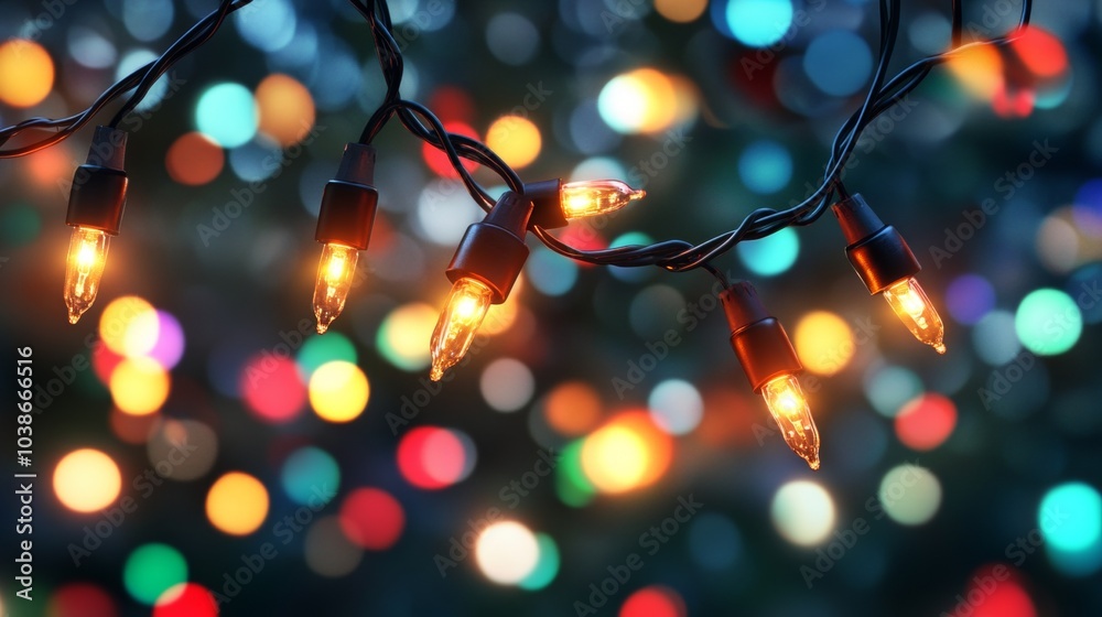 Colorful Christmas Lights with Bokeh Blurred Background in Festive Setting Colorful Christmas Lights with Bokeh Blurred Background in Festive Setting