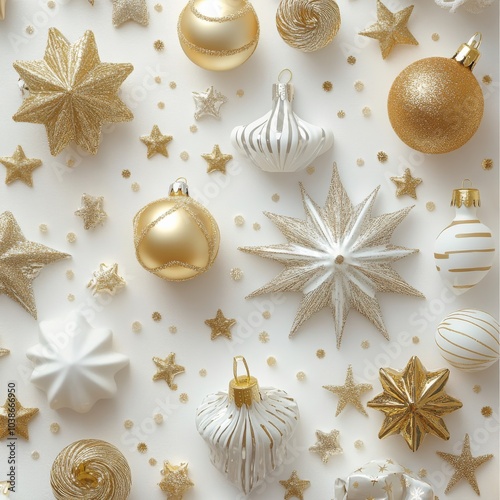 background with christmass decoration. white and gold style photo