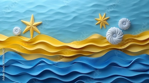 Summer design with bright yellows and blues, capturing beach and sun themes