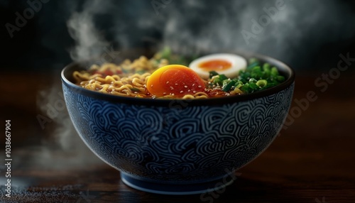 Richly Detailed Ramen Bowl with Fresh Ingredients Broth