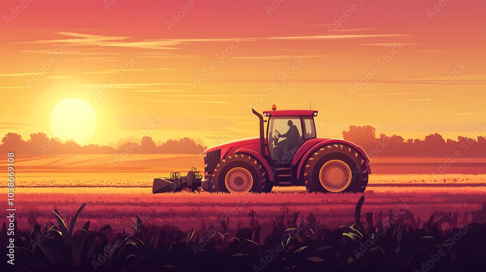 Fototapeta premium Sunset Tractor