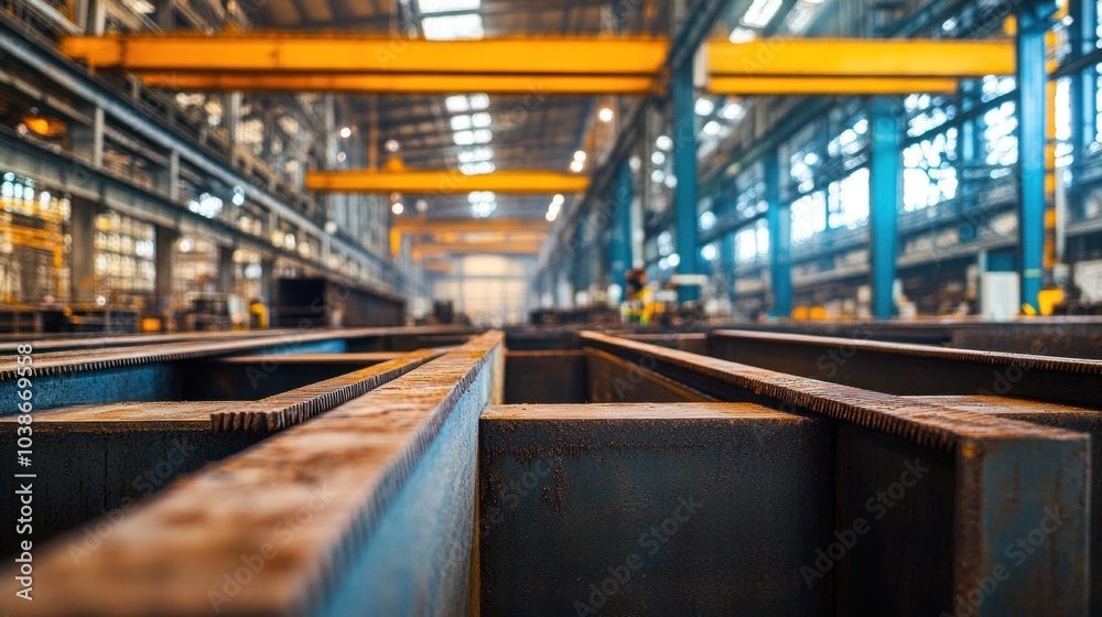 Custom steel fabrication plant producing specialized components for various industries. Custom steel fabrication plant producing specialized components for various industries.