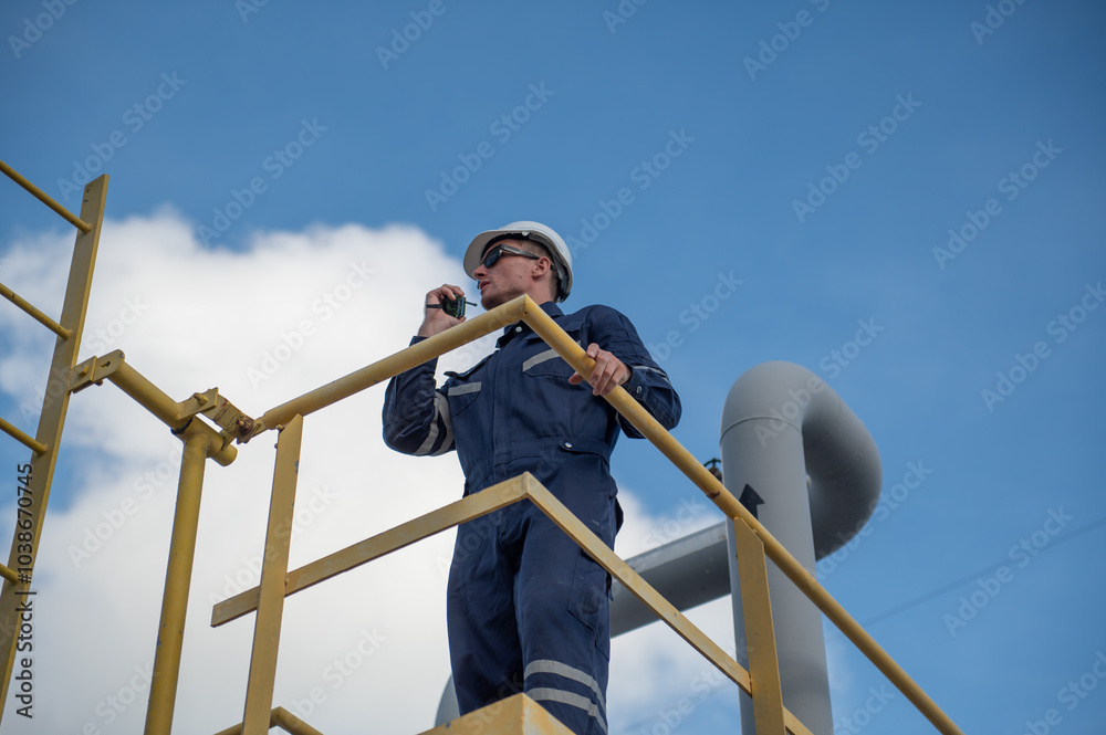 Refinery industry, engineer working in industrial production, oil and gas refinery plant industry factory Refinery industry, engineer working in industrial production, oil and gas refinery plant industry factory