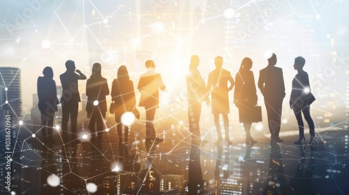 Silhouettes of Business Professionals Connected by Network