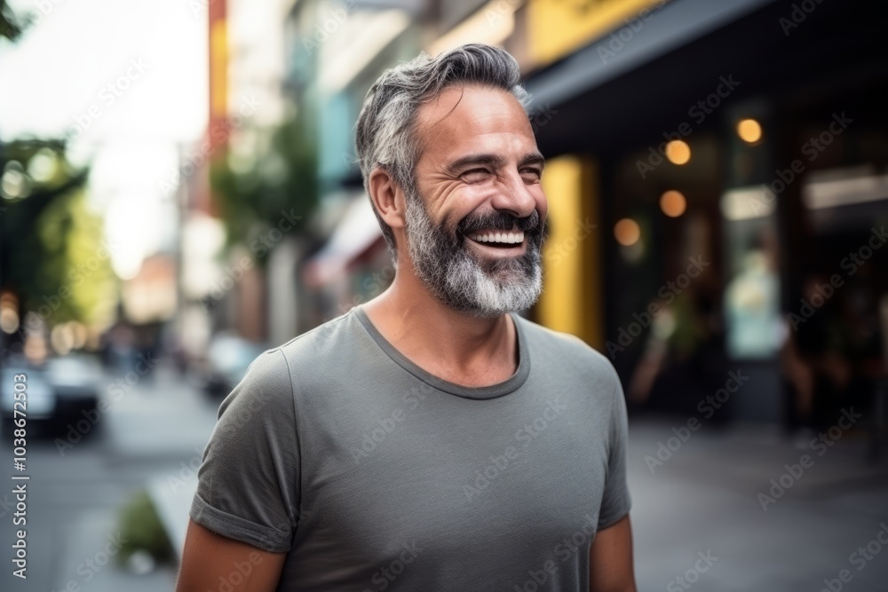 Portrait of a handsome middle-aged man smiling in the city Portrait of a handsome middle-aged man smiling in the city