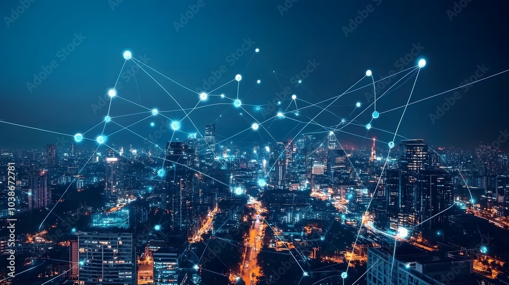Cityscape with Network Connections Cityscape with Network Connections
