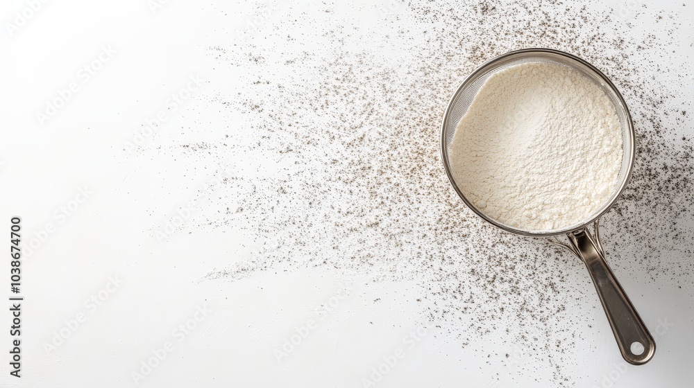 Sprinkling of Flour on a Metal Sieve