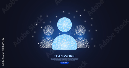 Teamwork low poly wireframe vector illustration. A business team with glowing wireframe style. good for website, banner, and landing page.