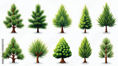 Versatile Pine Icon Set: Vector Illustrations for Nature-Inspired Design, Eco-Tourism, and Environmental Branding