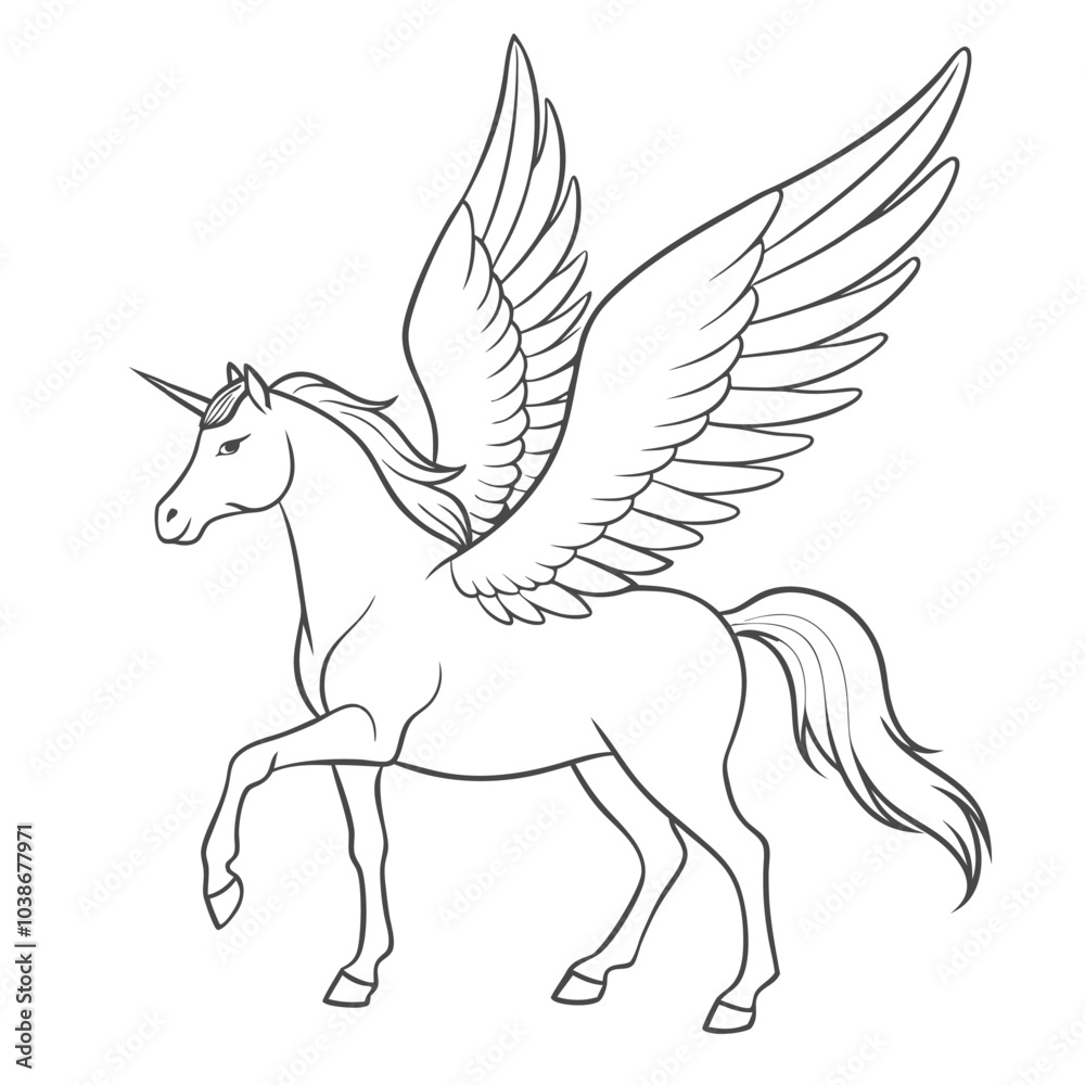 Elegant Pegasus Line Art - Horse Illustration Collection Elegant Pegasus Line Art - Horse Illustration Collection