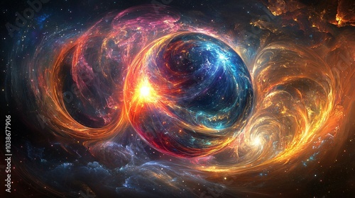 Vibrant Cosmic Sphere With Energy Swirls 