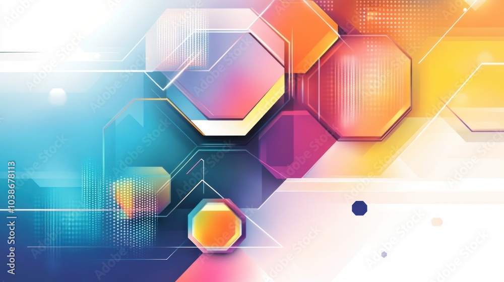 High-tech hexagonal banner with vibrant colors and sleek digital patterns. High-tech hexagonal banner with vibrant colors and sleek digital patterns.