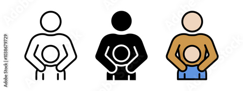 Single father icon. Father with son symbol. Parenthood vector illustration. Single-parent family sign. Dad parent relationship concept. Man and boy hug silhouette outline, black and colorful pictogram