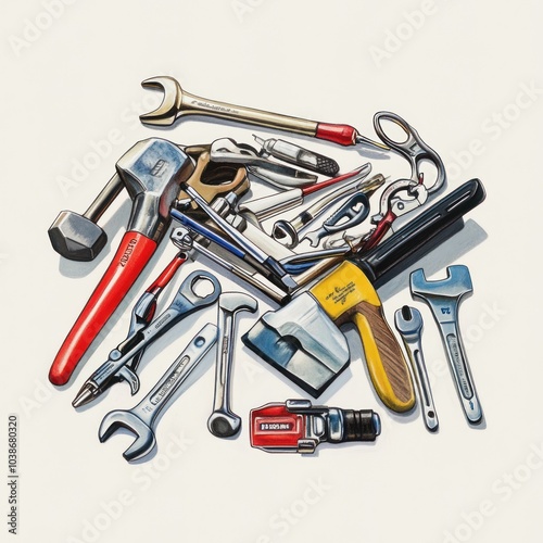 A collection of various tools arranged together, showcasing their shapes and functions.