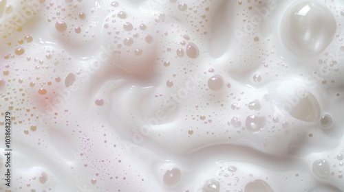 Luxurious white soapy foam with bubbles creates a fresh, clean, and vibrant abstract background.