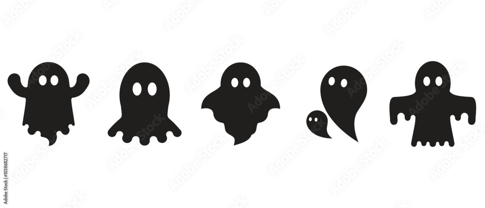 Set scary and funny ghosts with faces, Traditional halloween decorative elements. Halloween ghost character, October party scary clipart collection, Ghost vector illustration transparent background. Set scary and funny ghosts with faces, Traditional halloween decorative elements. Halloween ghost character, October party scary clipart collection, Ghost vector illustration transparent background.