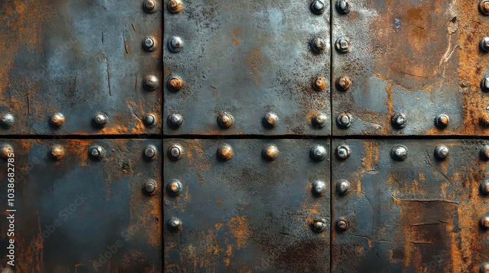 Fototapeta premium Rusty Metal Plate Texture with Rivets