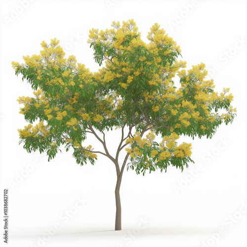 AI generator image of realistic looking Acacia farnesiana tree with flowers on a white background photo