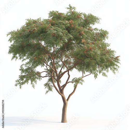 AI generator image of realistic looking Acacia farnesiana tree with flowers on a white background