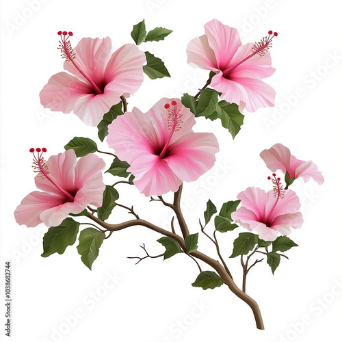 AI generator images of bonsai hibiscus tree with pink flowers,Flowering shrub with pink flowers of Hibiscus syriacus or Rose of Sharon