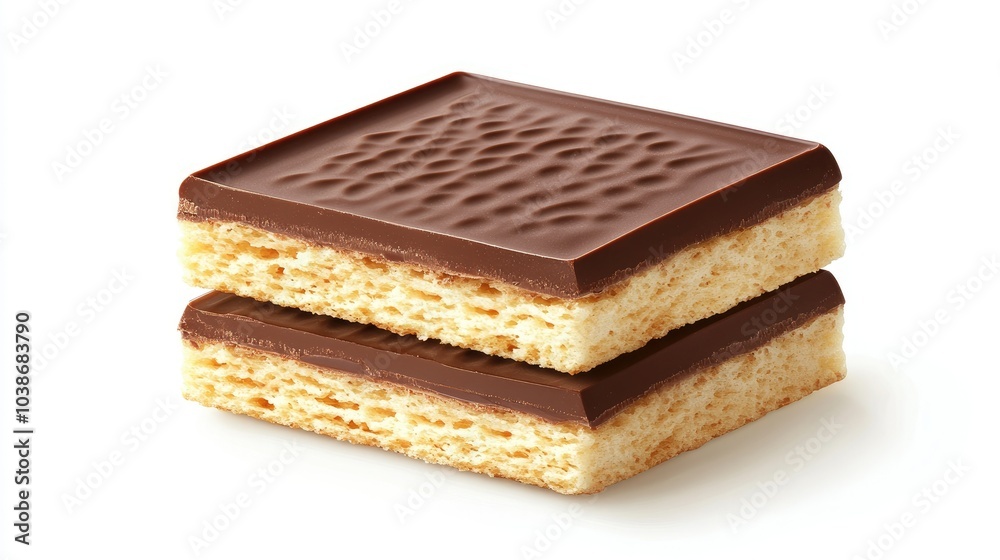 Broken chocolate wafer block with visible layers of crispy wafer and smooth chocolate, isolated on white. Broken chocolate wafer block with visible layers of crispy wafer and smooth chocolate, isolated on white.