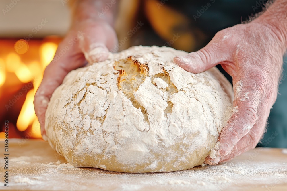 Fototapeta premium Hands Kneading Dough for Freshly Baked Bread