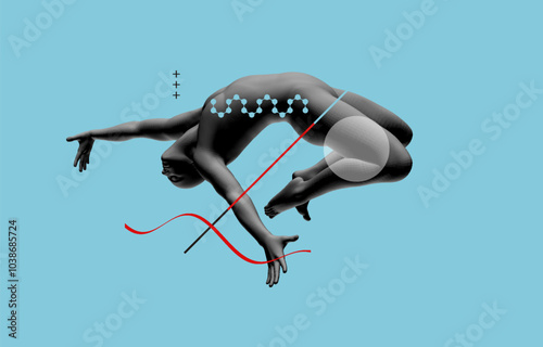 Jumping man. Man in zero gravity. Guy is flying or falling in the air. 3D vector illustration.