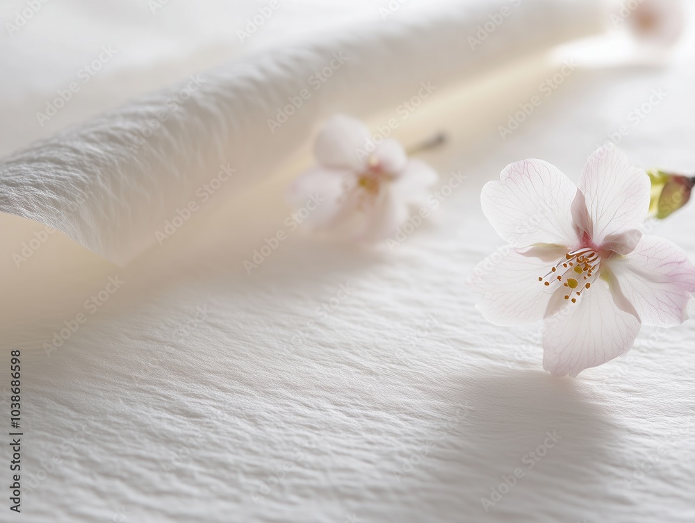 Traditional washi paper with cherry blossoms creates a tranquil, harmonious scene. Traditional washi paper with cherry blossoms creates a tranquil, harmonious scene.
