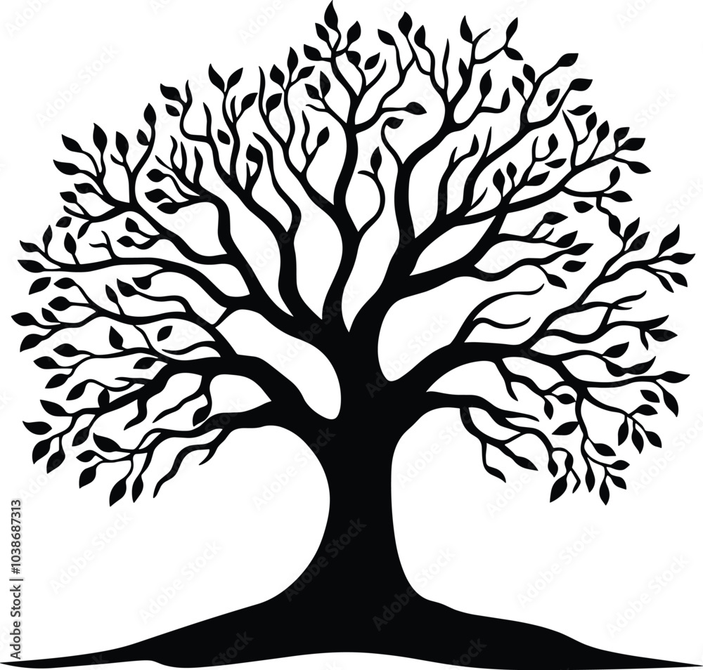 Obraz premium Tree of Life tribal black vector on white background.
