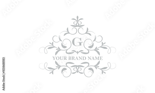 Creative floral design of the company logo with a stylish letter G in the center. Vector sign for business, fashion, restaurant, hotel, etc.