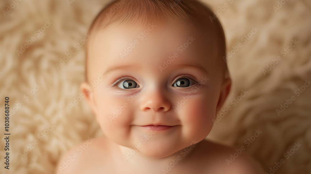 Happy baby smiling against a warm, golden bokeh background, creating a soft and joyful atmosphere. Happy baby smiling against a warm, golden bokeh background, creating a soft and joyful atmosphere.