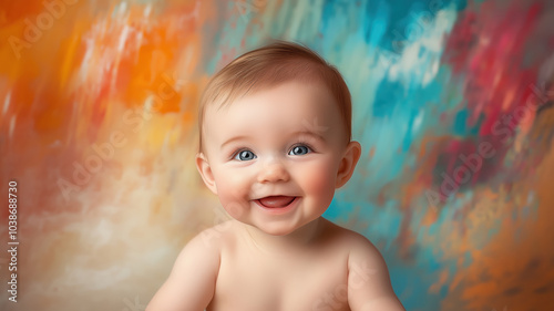 Joyful baby laughing agains...