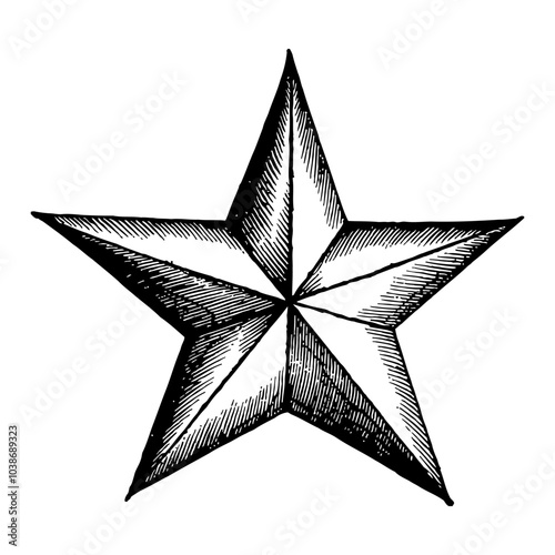 Star Emblem in Detailed Monochrome Black and White Outline Line Art Drawing Design