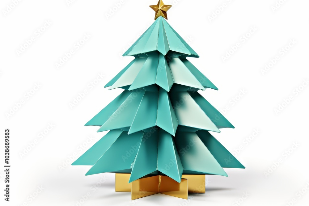 Minimalist turquoise christmas tree on a hill, designed with simple geometric shapes, no decor. Minimalist turquoise christmas tree on a hill, designed with simple geometric shapes, no decor.