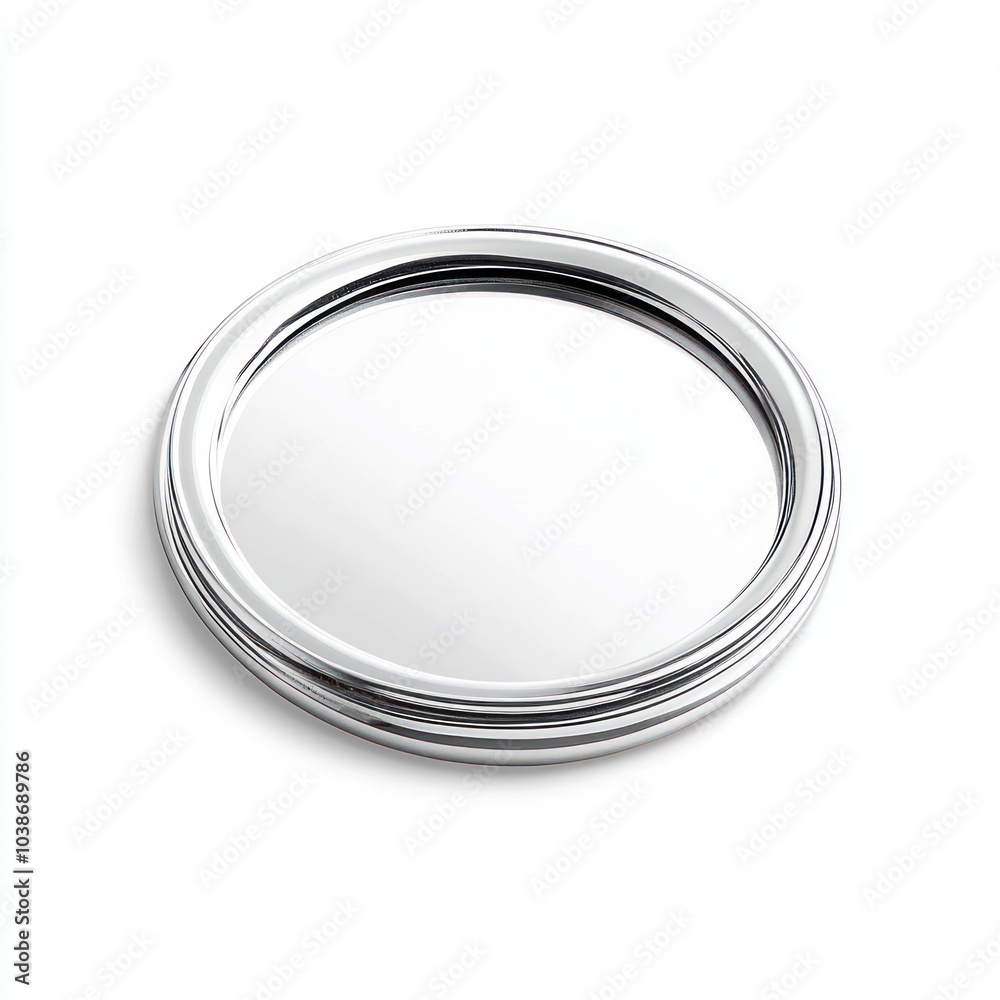 A round, polished mirror with a simple, elegant design for reflection and decoration. A round, polished mirror with a simple, elegant design for reflection and decoration.