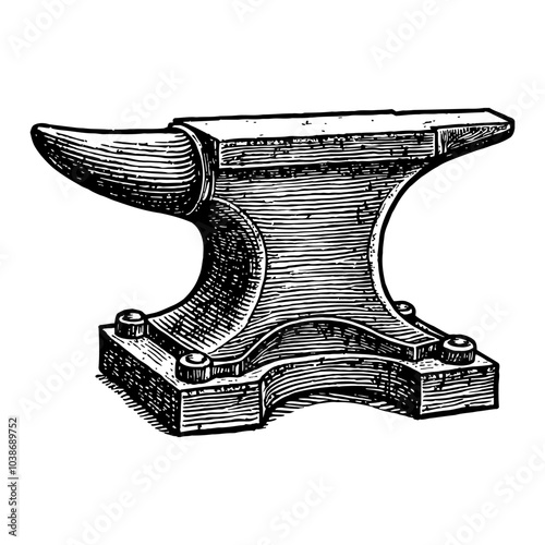 Vintage Blacksmith Anvil Detailed Illustration Black and White Outline Line Art Drawing