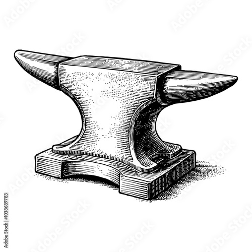 Vintage Blacksmith Anvil in Detailed Black and White Outline Line Art Drawing Style