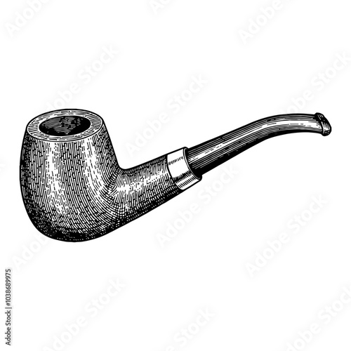 Vintage Smoking Pipe with Detailed Black and White Outline Line Art Drawing Illustration