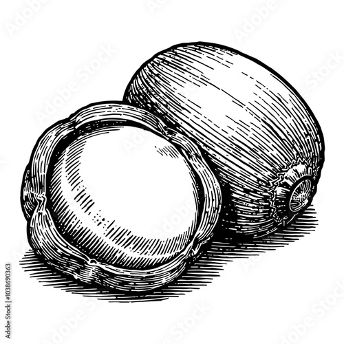 Hazelnut Detailed Composition in Elegant Black and White Outline Line Art Drawing Style