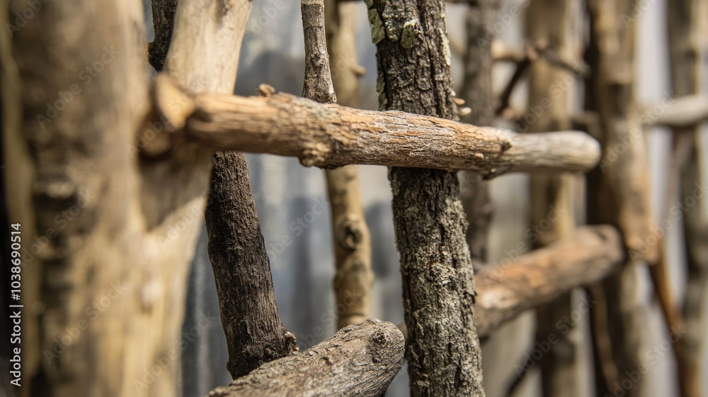 Close-up of rustic frames made from natural branches and twigs, emphasizing the organic feel. Close-up of rustic frames made from natural branches and twigs, emphasizing the organic feel.