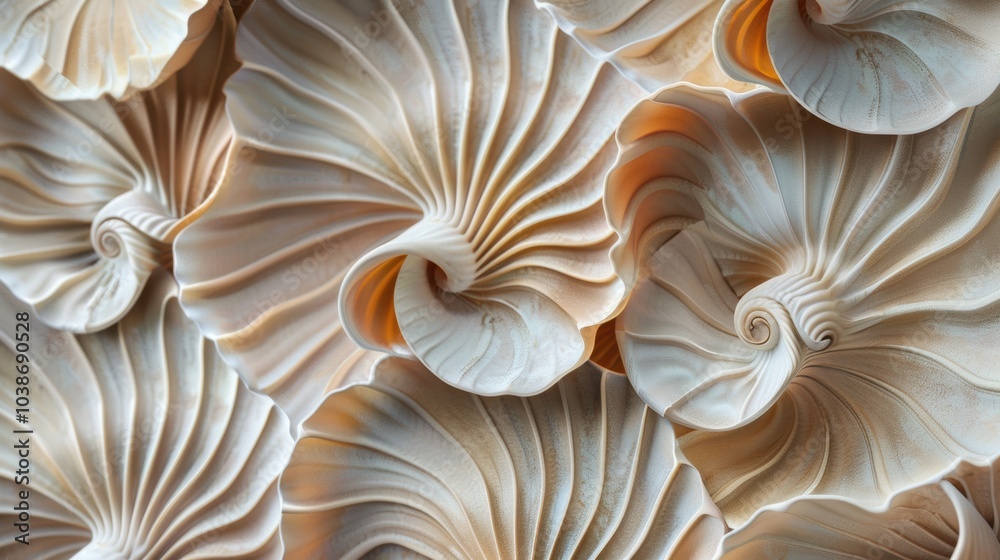 Abstract wallpaper featuring a nautilus shell, with a focus on its detailed swirl. The shell's natural beauty is a perfect example of marine life and nature. Abstract wallpaper featuring a nautilus shell, with a focus on its detailed swirl. The shell's natural beauty is a perfect example of marine life and nature.