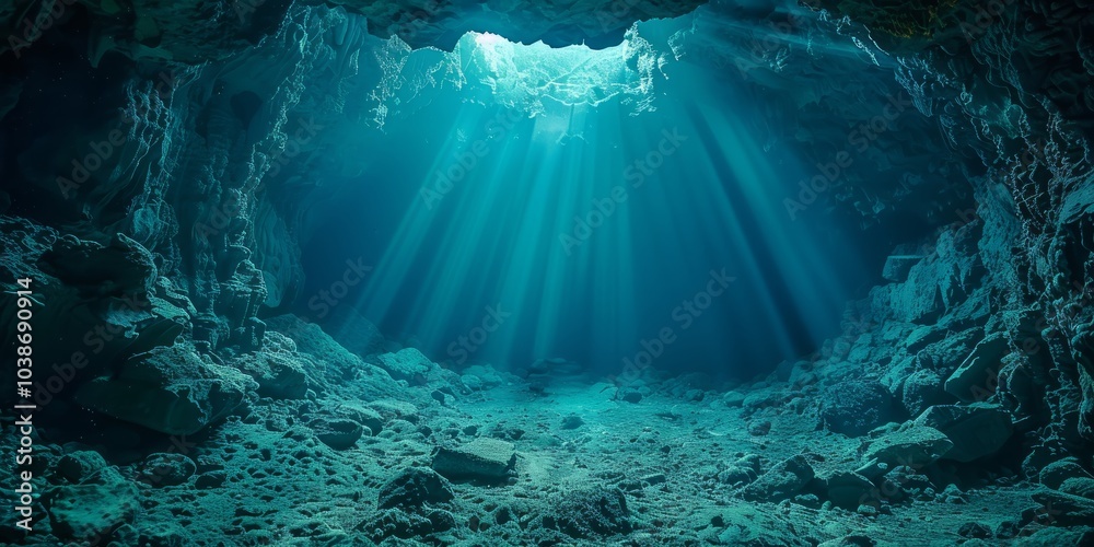 Obraz premium Sunlight Beams Through Underwater Cave