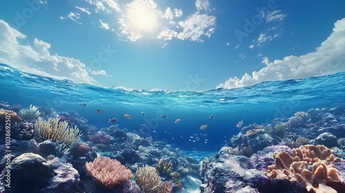 Vibrant coral reef under clear ocean water