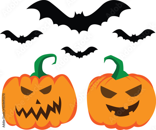 Bat and pumpkin Halloween vector.