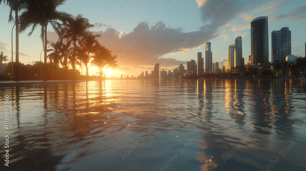 Fototapeta premium Sea level rising over coastal cities, visualizing the environmental impact of global warming on urban areas
