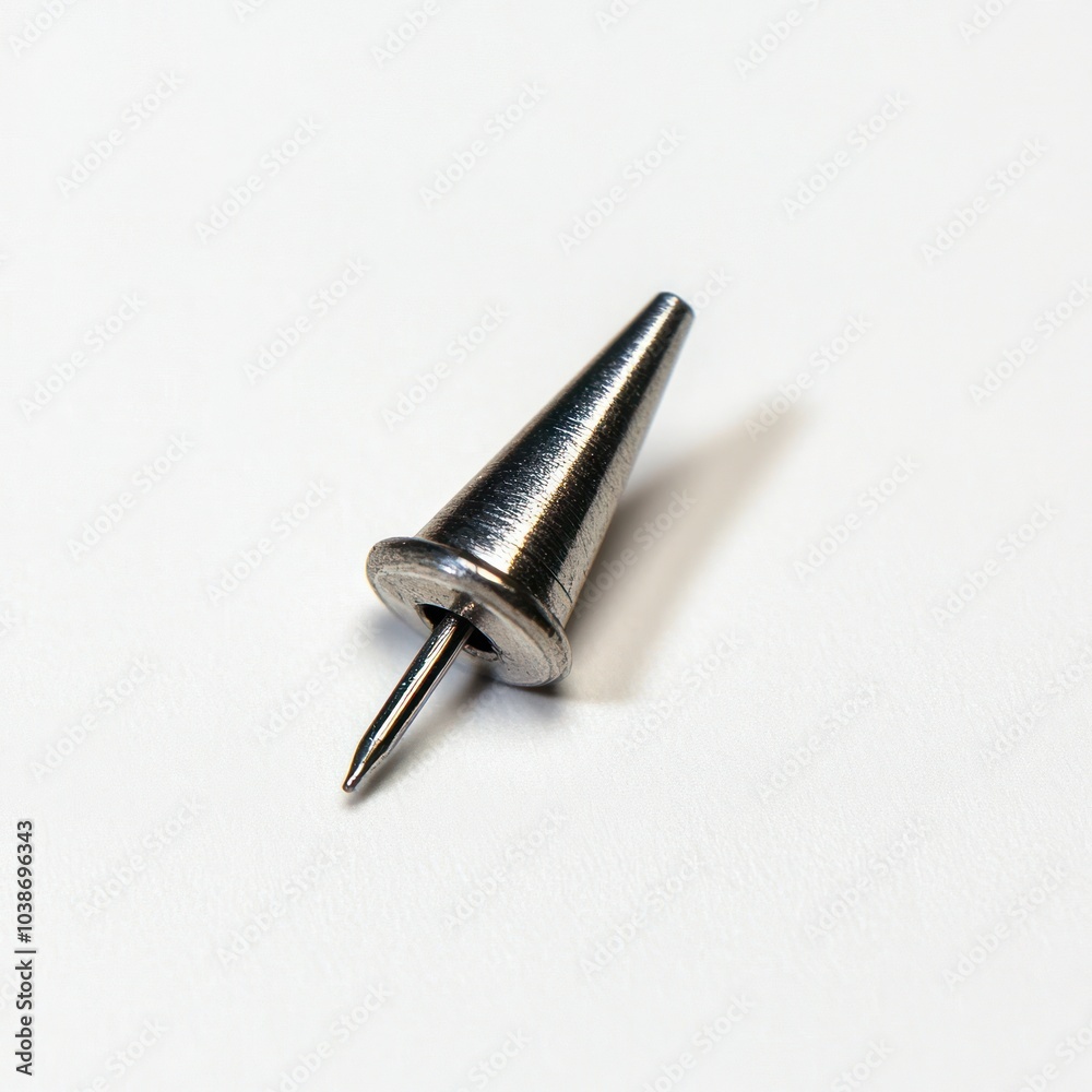 A metal cone-shaped object with a pointed tip, likely used for marking or drafting. A metal cone-shaped object with a pointed tip, likely used for marking or drafting.