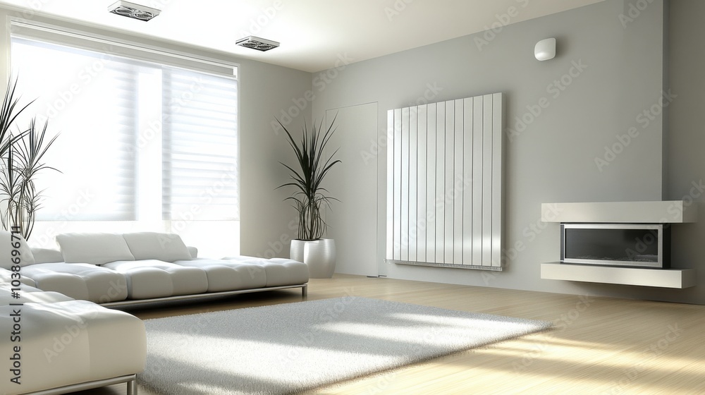 Fototapeta premium Modern heater placed in living space central heating system