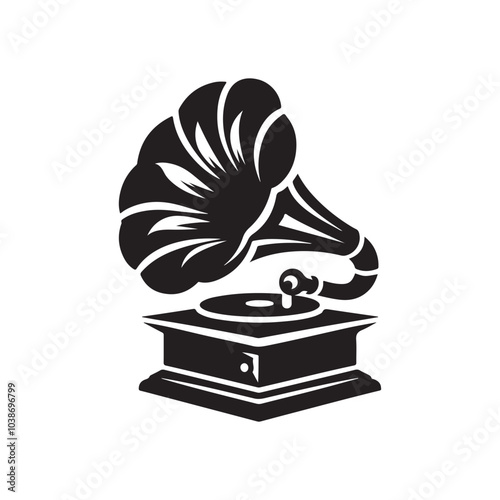 Gramofons Silhouette Vector Illustration - Classic Vinyl Player Graphics