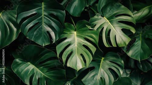 Lush Green Monstera Leaves Background