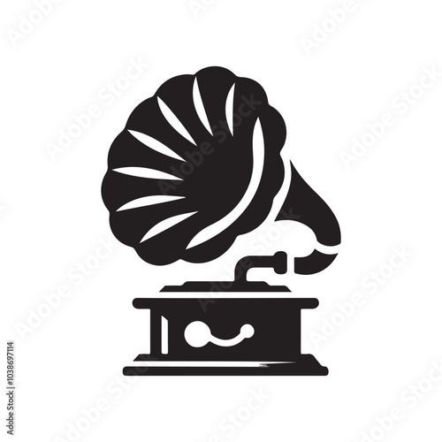 Gramofons Silhouette Vector Illustration - Classic Vinyl Player Graphics